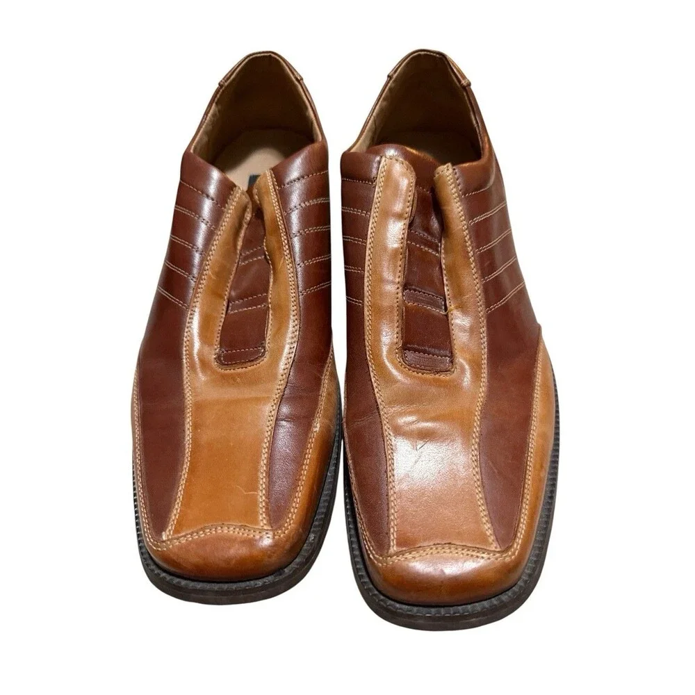 Stacy Adams Leather Slip On Dress Shoes Brown Square Toe Mens 10M - Picture 2 of 8